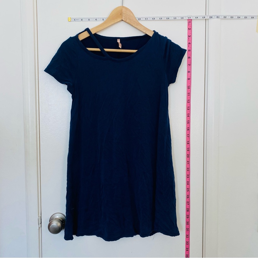 Navy Blue Short Sleeve T-Shirt Mini Dress Asymmetrical Cutout